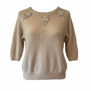 Vintage Extra Energy Beaded Collar Sequin Star Detail 3/4 Sleeve Sweater